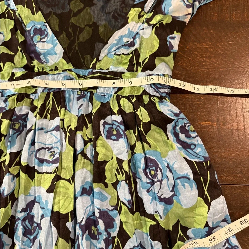 Free People 100% Silk Blue Rose Babydoll Dress Size 2 Empire Waist Boho